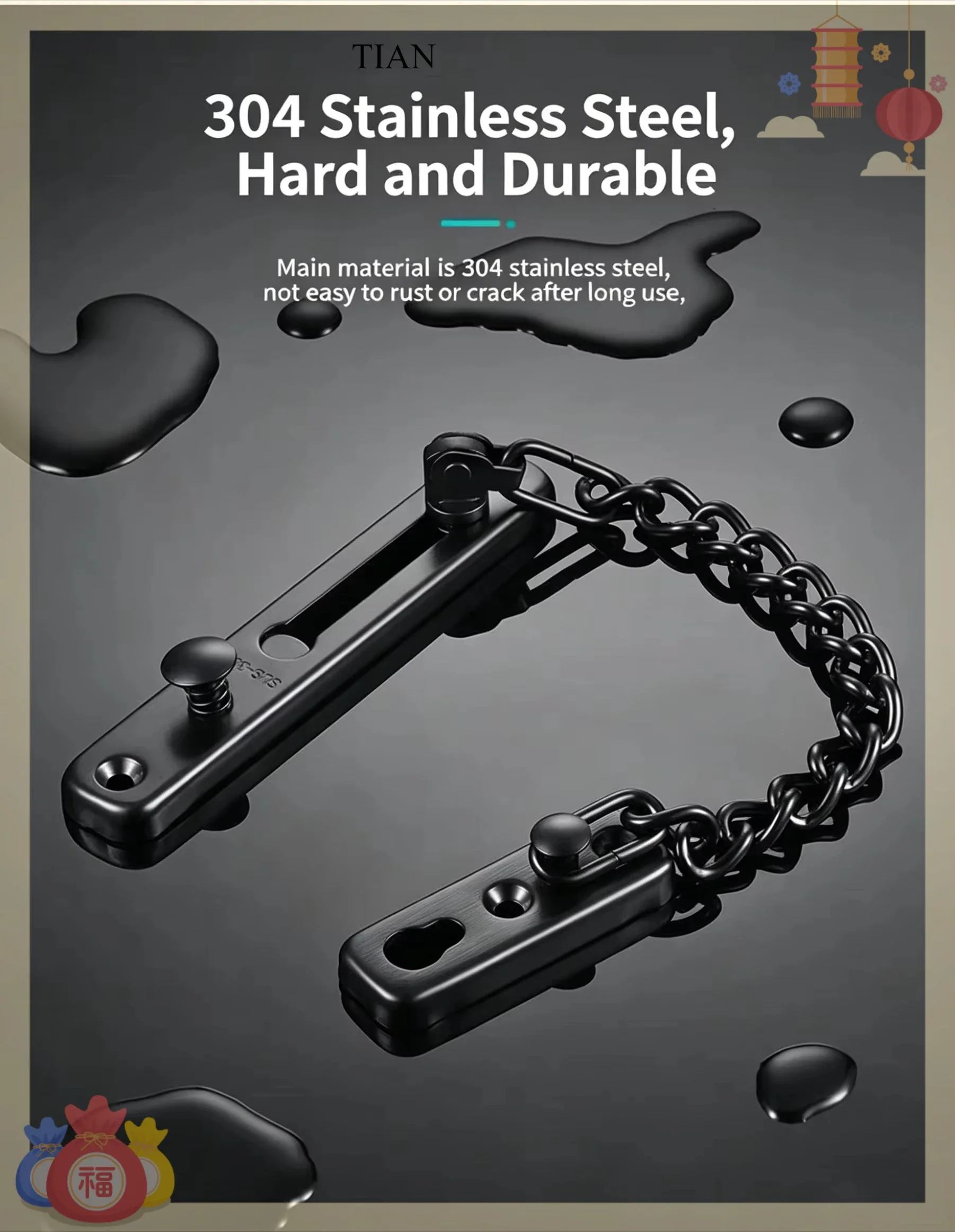 TIAN 체인형 문 잠금장치, 스프링 장착, 도난 방지 - Security Chain Door 리뷰 및 가격